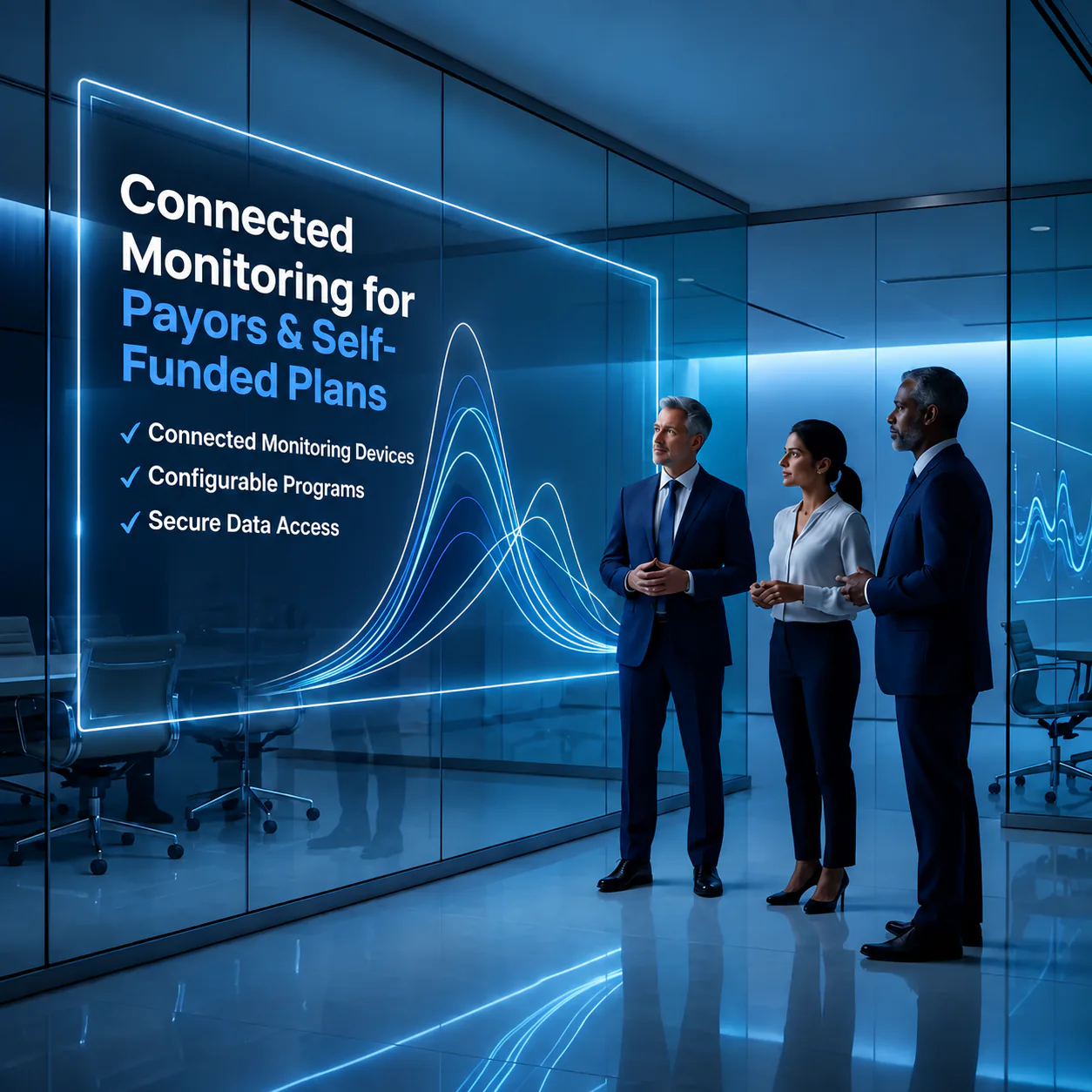 Health plan leaders reviewing a connected monitoring program