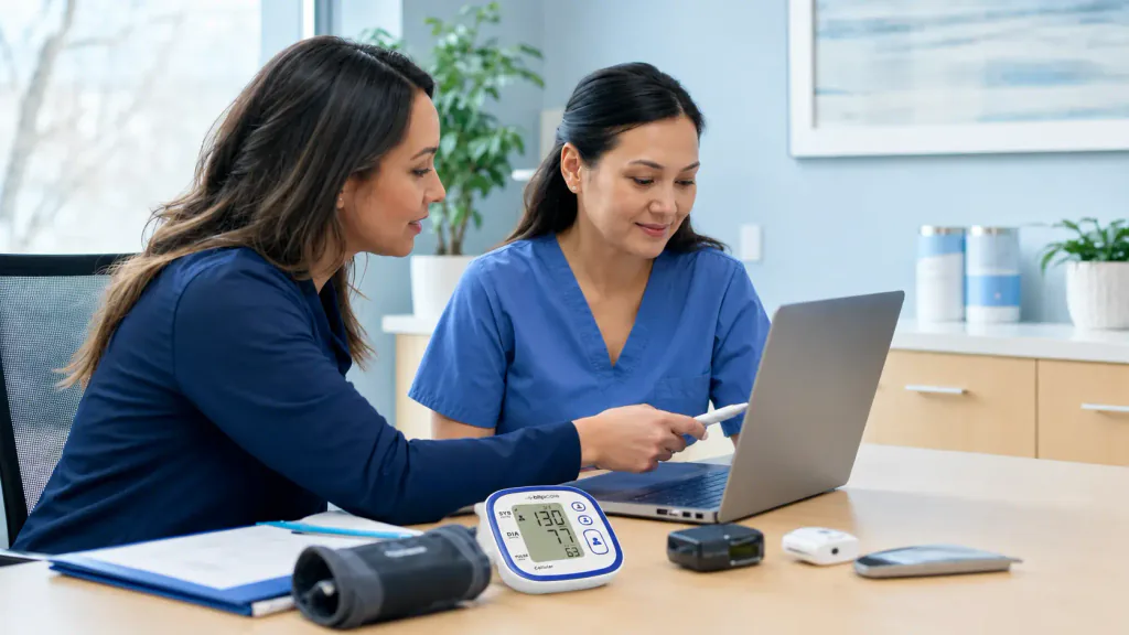 Care professionals collaborate during monitoring program onboarding and support.