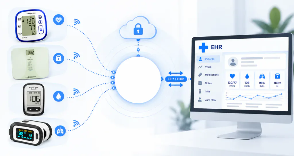 A physician reviews connected patient information through an existing EHR.